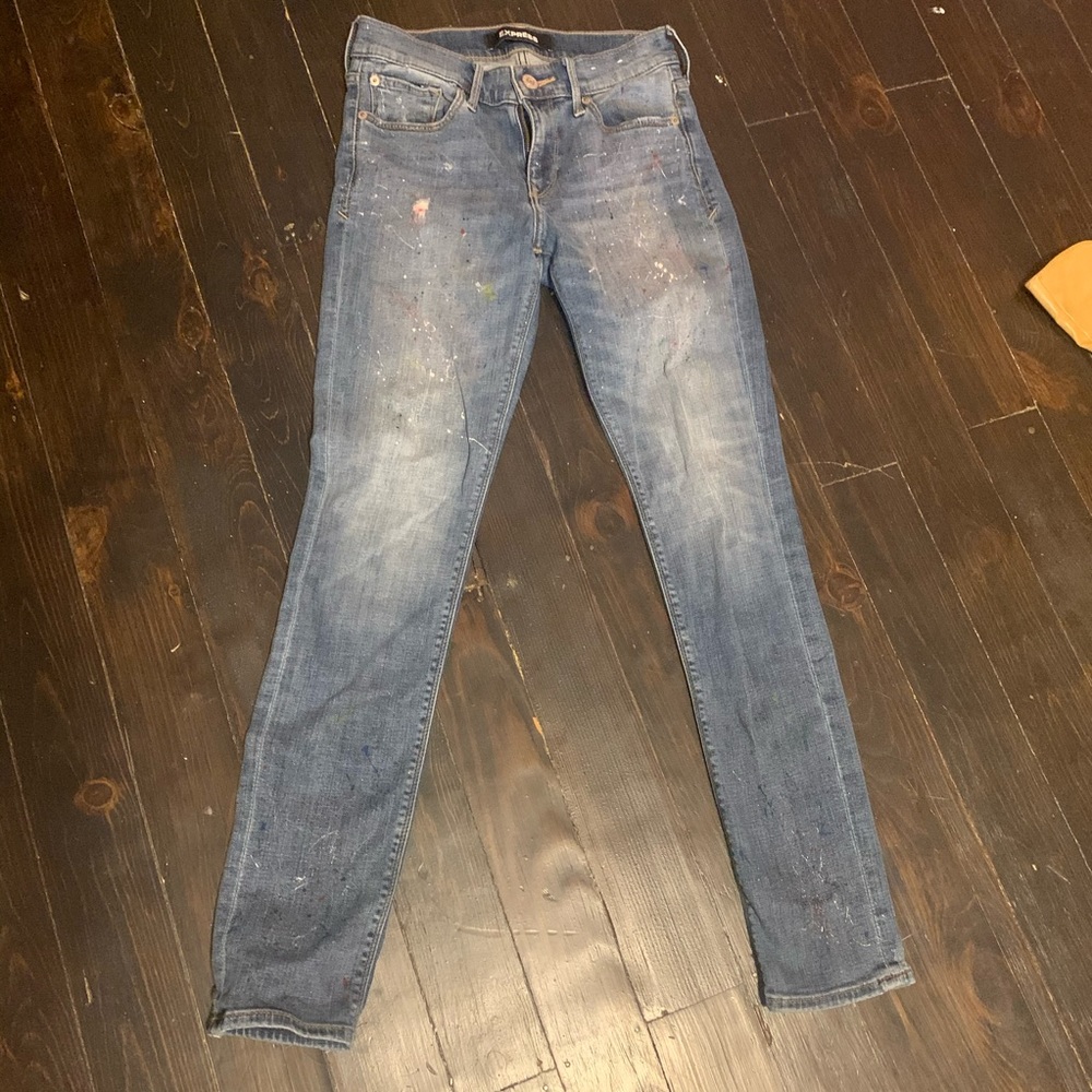 Express Super Skinny Custom Painted Jeans 2
